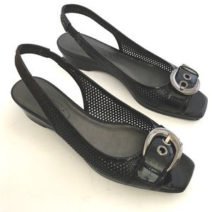 Vtg. Platform, Leather, Slingback, Square Toe, Sandals by Joan & David Circa.